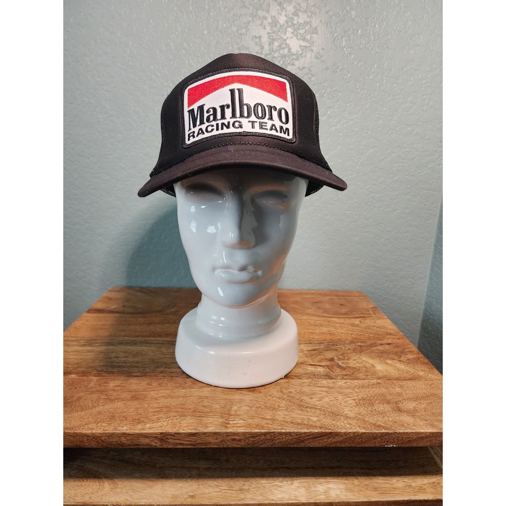 Marlboro Racing Team Trucker Hat Otto Black Mesh Snapback Vintage Style Cap